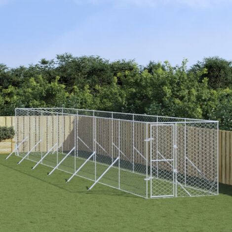 Chenil d'extérieur pour chiens argenté 2x14x2 m acier galvanisé vidaXL