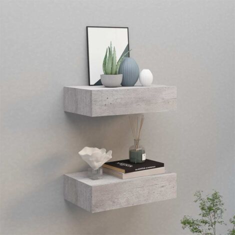 vidaXL Wall Drawer Shelves 2 pcs Concrete Grey 40x23,5x10cm MDF