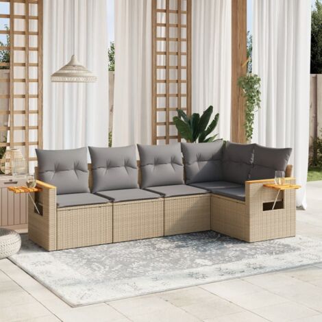 Salon de jardin avec coussins 5 pcs beige résine tressée vidaXL (1/3)