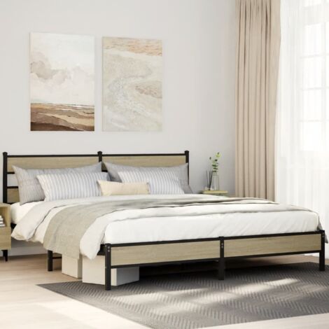 Cadre de lit en métal sans matelas chêne sonoma 200x200 cm vidaXL (1/5)