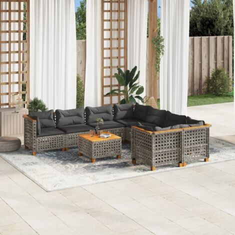 vidaXL Salon de jardin 9 pcs avec coussins gris résine tressée (1/5)