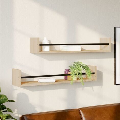 Étagères murales avec barres 2 pcs chêne sonoma 80x16x14 cm vidaXL