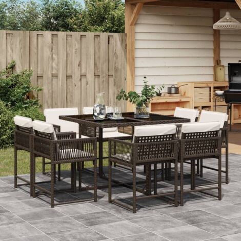vidaXL Ensemble à manger de jardin et coussins 9 pcs marron poly rotin