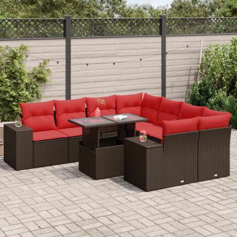 vidaXL Salon de jardin avec coussins 9pcs marron résine tressée acacia (1/5)
