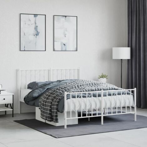 Vidaxl – Cadre de lit en métal blanc 140x190 cm – Acier robuste – Hauteur libre 26 cm – Espace de rangement sous le lit (1/5)