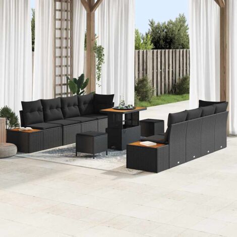 vidaXL Ensemble de canapé de jardin 11 pcs Noir Poly rotin (1/5)