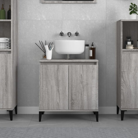 Vidaxl – Meuble sous vasque simple 58x33x60 cm – Bois d'ingénierie sonoma gris – Grand espace de rangement – Fixation murale incluse (1/5)