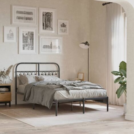 Cadre de lit métal sans matelas avec tête de lit noir 120x190cm vidaXL (1/7)