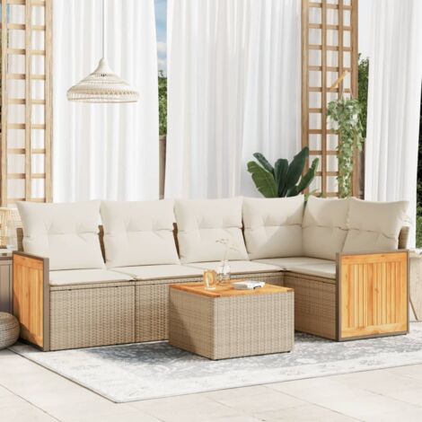 Salon de jardin avec coussins 6 pcs beige résine tressée vidaXL (1/3)