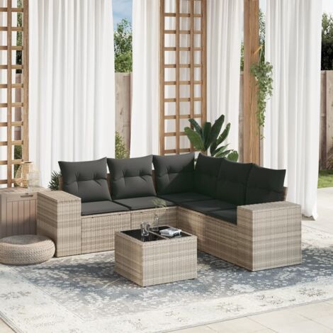 vidaXL Salon de jardin 6 pcs avec coussins gris clair résine tressée (1/3)