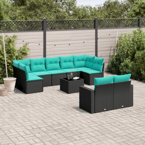vidaXL Salon de jardin 10 pcs avec coussins noir résine tressée (1/5)