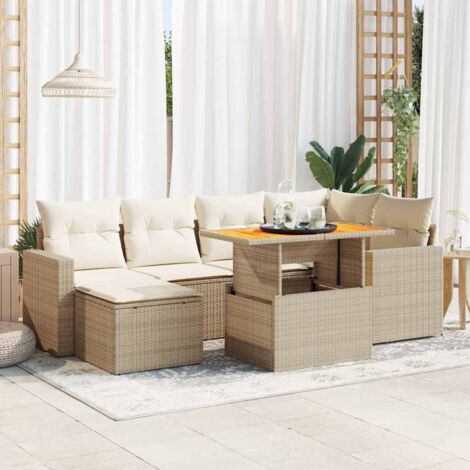 vidaXL Salon de jardin avec coussins 7 pcs beige résine tressée (1/5)
