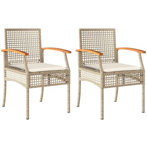Chaises de jardin coussins lot de 2 beige résine tressée acacia vidaXL (1/6)