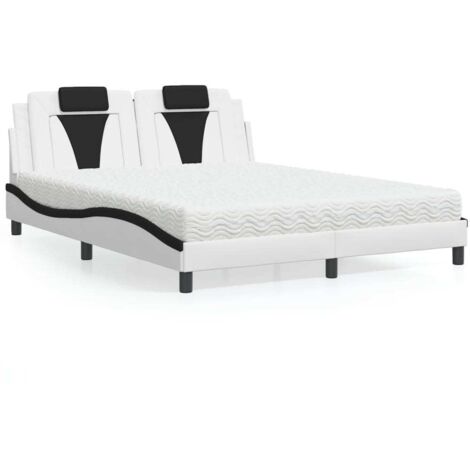 vidaXL Lit Viana avec matelas blanc et noir 160x200 cm similicuir (1/5)