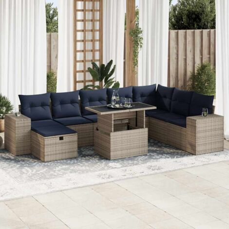 vidaXL Salon de jardin avec coussins 9pcs marron résine tressée acacia (1/5)