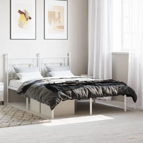 Cadre de lit métal sans matelas et tête de lit blanc 135x190 cm vidaXL (1/5)