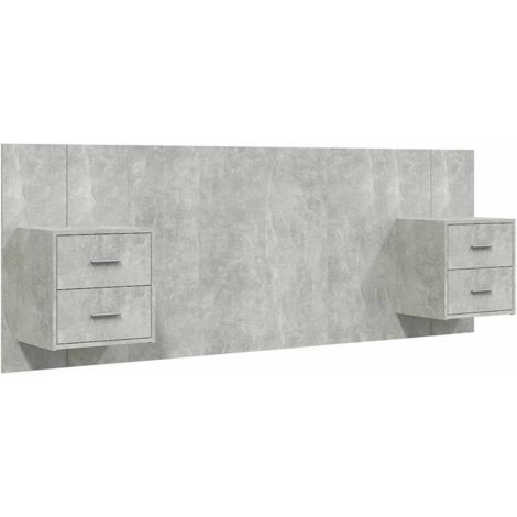 Vidaxl – Tête de lit avec armoires en bois d'ingénierie – Couleur gris béton – Dimensions tête de lit 120x80cm – Tables de chevet flottantes incluses
