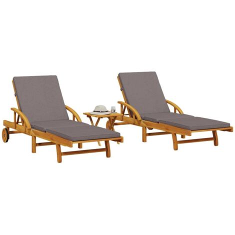 vidaXL Chaises longues lot de 2 avec table bois massif d'acacia