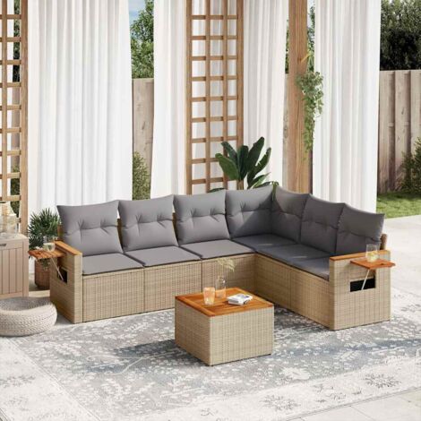 Salon de jardin avec coussins 7 pcs beige résine tressée vidaXL (1/5)