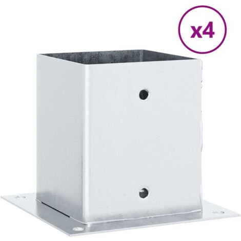 Vidaxl – Bases de poteaux carrées 4 pcs – Acier galvanisé 101x101 mm – Pour béton et bois – Hauteur 15 cm – Épaisseur 2 mm (1/5)