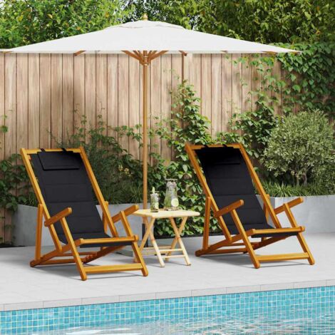 vidaXL Beach Chair with Cushion Folding 2 pcs Brown Solid Acacia Wood