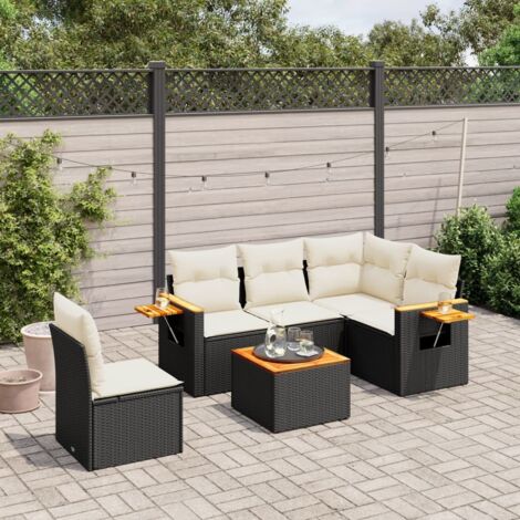 vidaXL Salon de jardin 6 pcs avec coussins noir résine tressée (1/3)