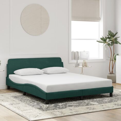 Vidaxl – Cadre de lit 160x200 cm avec tiroirs – Tête de lit en velours vert foncé – Structure métal et bois massif – Assemblage requis (1/6)