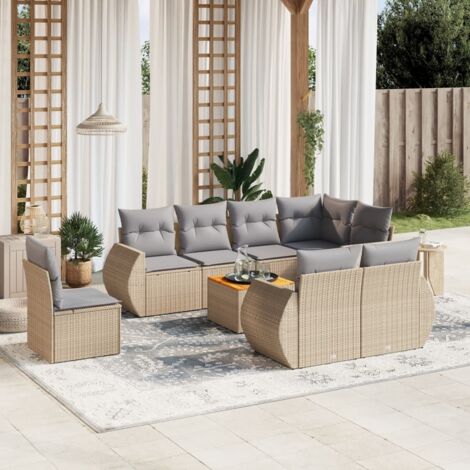 Salon de jardin avec coussins 9 pcs beige résine tressée vidaXL (1/5)