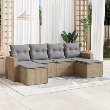 Salon de jardin avec coussins 6 pcs beige résine tressée vidaXL (1/4)