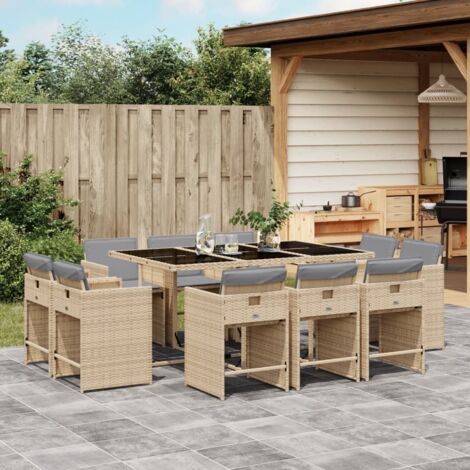 vidaXL Ensemble à manger de jardin et coussins 11 pcs mélange beige (1/5)