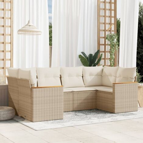 Salon de jardin avec coussins 6 pcs beige résine tressée vidaXL (1/3)