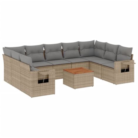 vidaXL Salon de jardin avec coussins 10 pcs beige résine tressée (1/5)