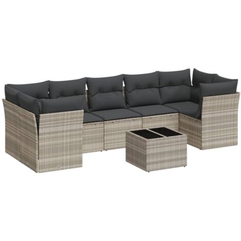 vidaXL Salon de jardin 8 pcs avec coussins gris clair résine tressée (1/3)