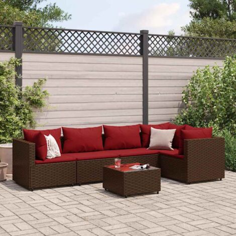 vidaXL Salon de jardin 6 pcs avec coussins Marron Résine tressée (1/5)