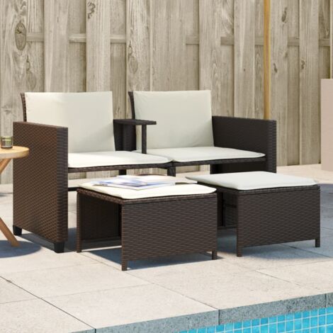 Canapé de jardin 2 places avec table et tabourets marron rotin vidaXL (1/5)