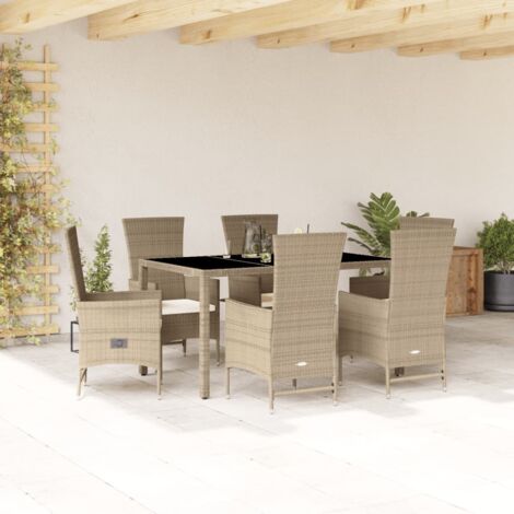 vidaXL Ensemble à manger de jardin et coussins 7 pcs beige poly rotin (1/5)