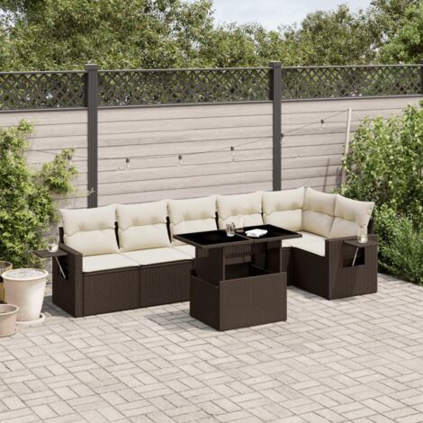 vidaXL Salon de jardin avec coussins 7 pcs marron résine tressée (1/5)