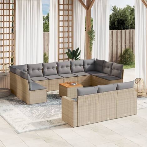 vidaXL Salon de jardin et coussins 14 pcs mélange beige résine tressée (1/5)