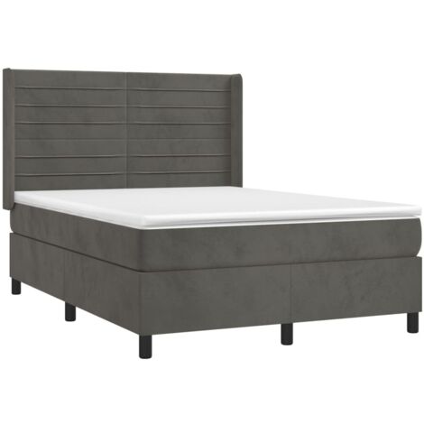 Sommier à lattes de lit et matelas Gris foncé 140x200cm Velours (1/5)