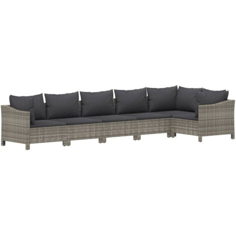 Vidaxl – Salon de jardin 6 places en résine tressée gris – Cadre acier enduit de poudre – Coussins épais 3 cm – Résistant aux intempéries (1/5)