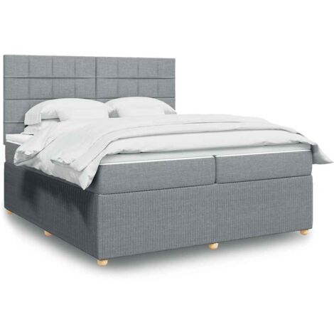 vidaXL Sommier à lattes de lit avec matelas Gris clair 200x200cm Tissu (1/5)