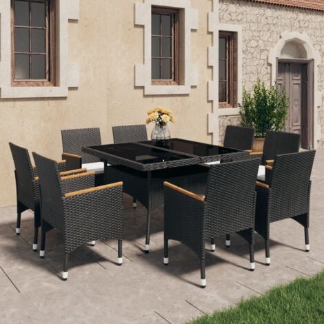 Ensemble à manger de jardin 9 pcs Résine tressée et acacia Noir vidaXL (1/5)
