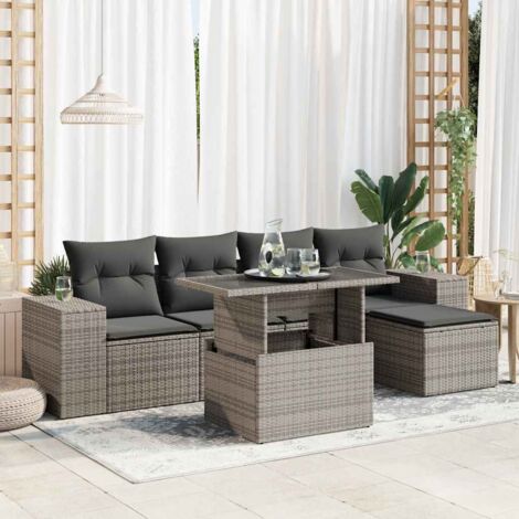 vidaXL Salon de jardin 6 pcs avec coussins gris résine tressée (1/5)