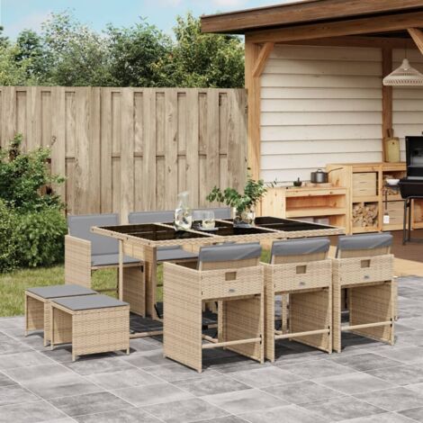vidaXL Ensemble à manger de jardin et coussins 11 pcs mélange beige (1/5)