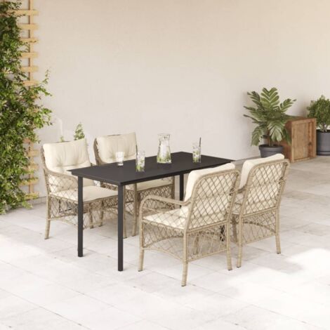 Ensemble à manger de jardin avec coussins 5pcs Beige poly rotin vidaXL (1/5)