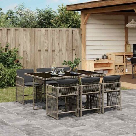 Vidaxl – Ensemble table et chaises de jardin 7 pcs – Résine tressée gris – Coussins épais confortables – Dossier rabattable pour rangement