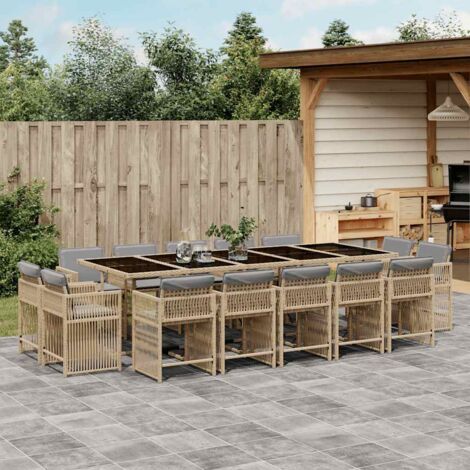Ensemble à manger de jardin et coussins 15 pcs mélange beige vidaXL