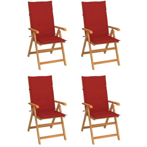 vidaXL Chaises de jardin lot de 4 avec coussins rouge Bois teck massif (1/5)
