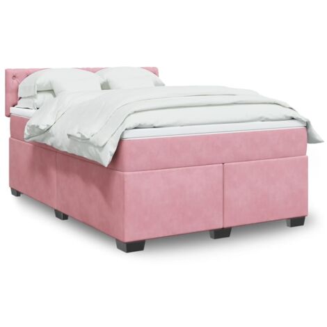 vidaXL Sommier à lattes de lit avec matelas Rose 160x200 cm Velours