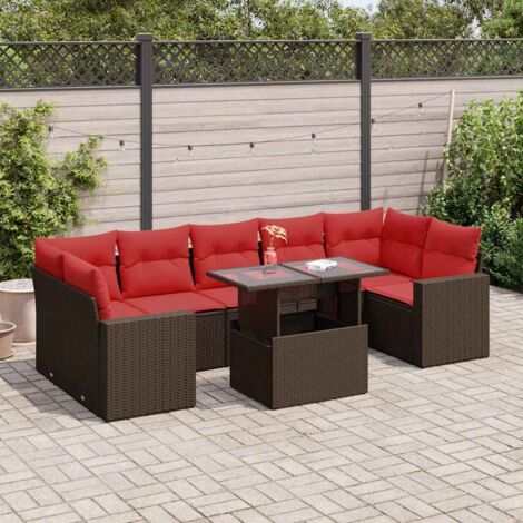 vidaXL Salon de jardin 8pcs avec coussins marron résine tressée acacia (1/5)